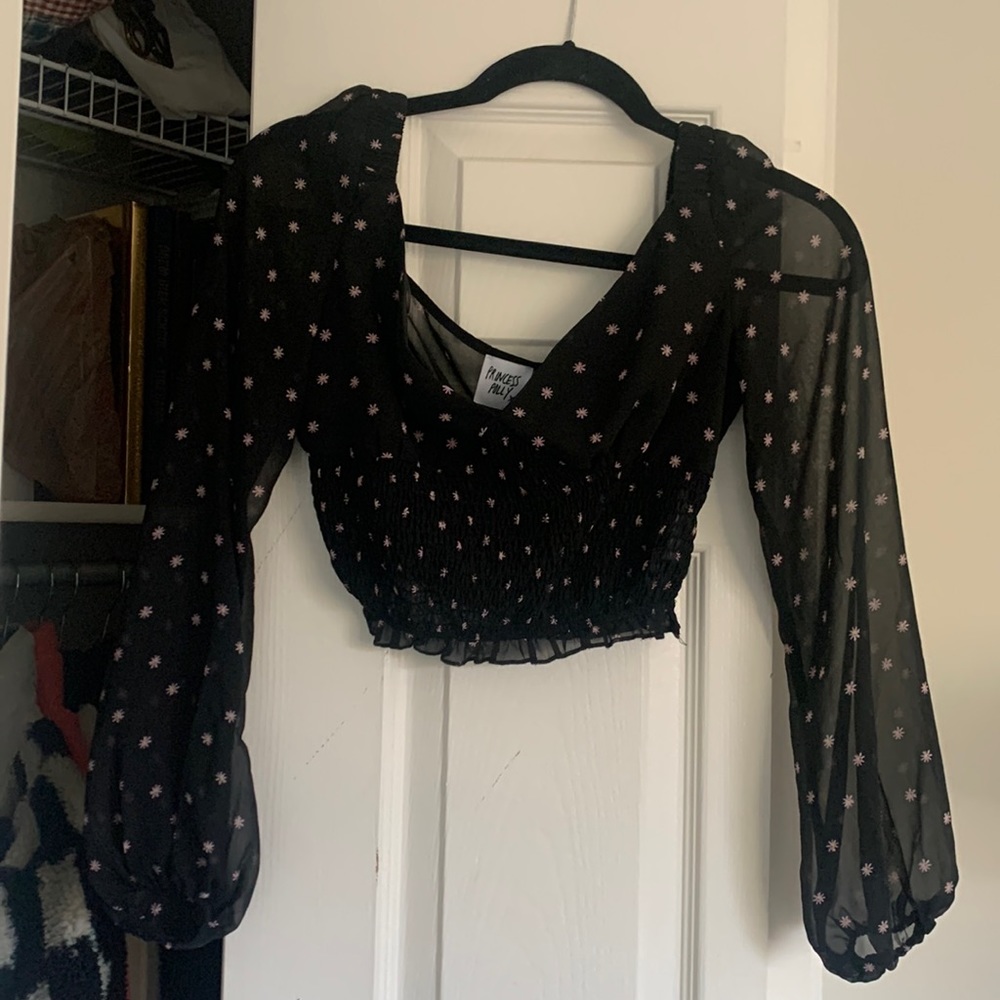 Princess Polly Black Peasant Floral Top